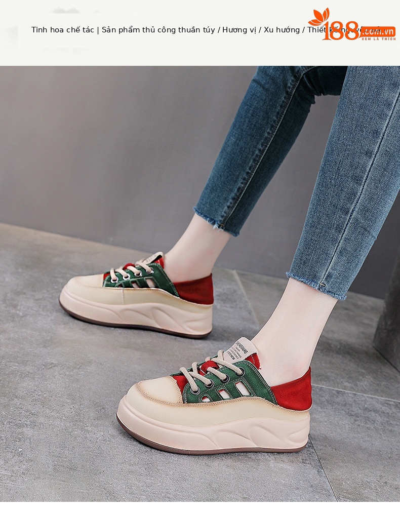 Giày sneaker nữ đế dày da bò thật thoáng khí phối màu mùa hè — Màu vàng chi tiết 1