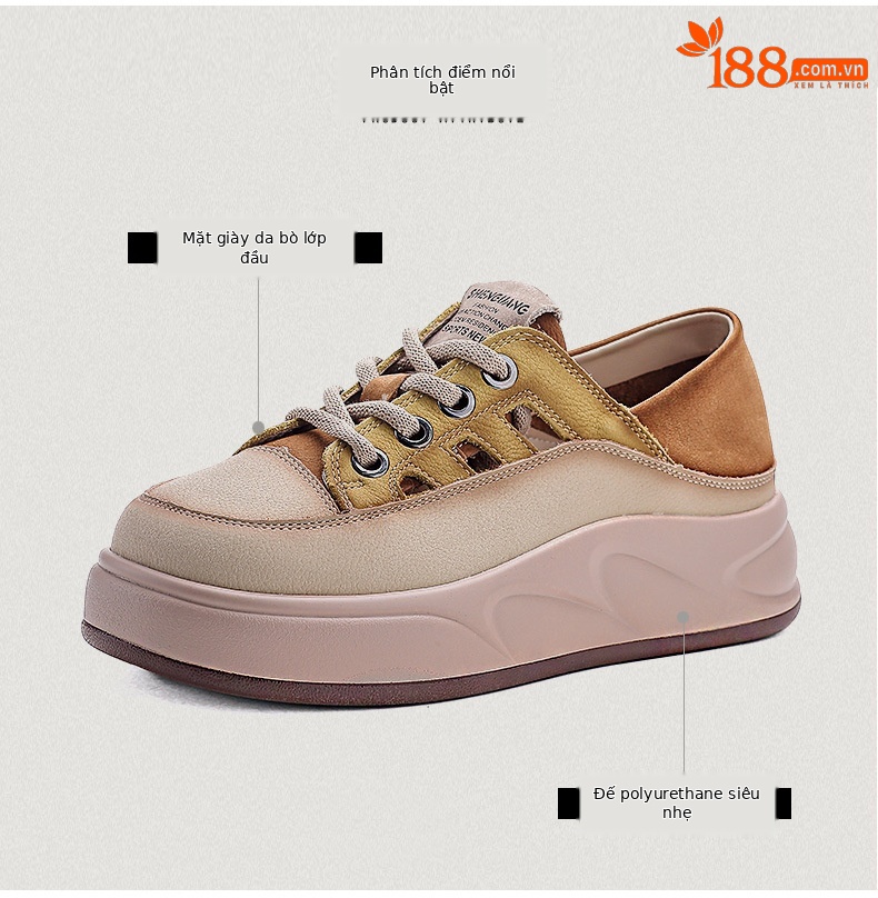 Giày sneaker nữ đế dày da bò thật thoáng khí phối màu mùa hè — Màu vàng chi tiết 3