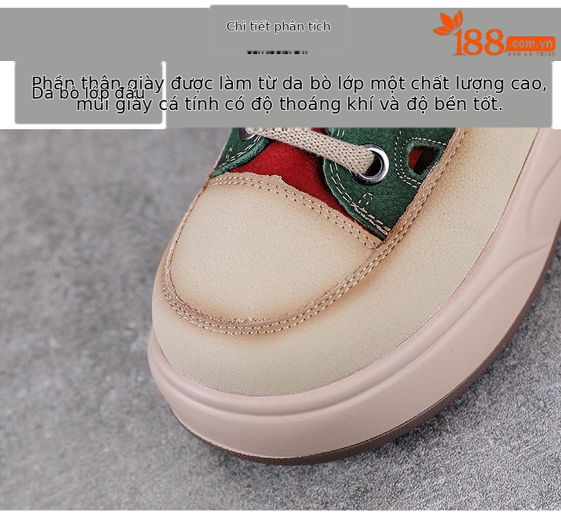 Giày sneaker nữ đế dày da bò thật thoáng khí phối màu mùa hè — Màu vàng chi tiết 4