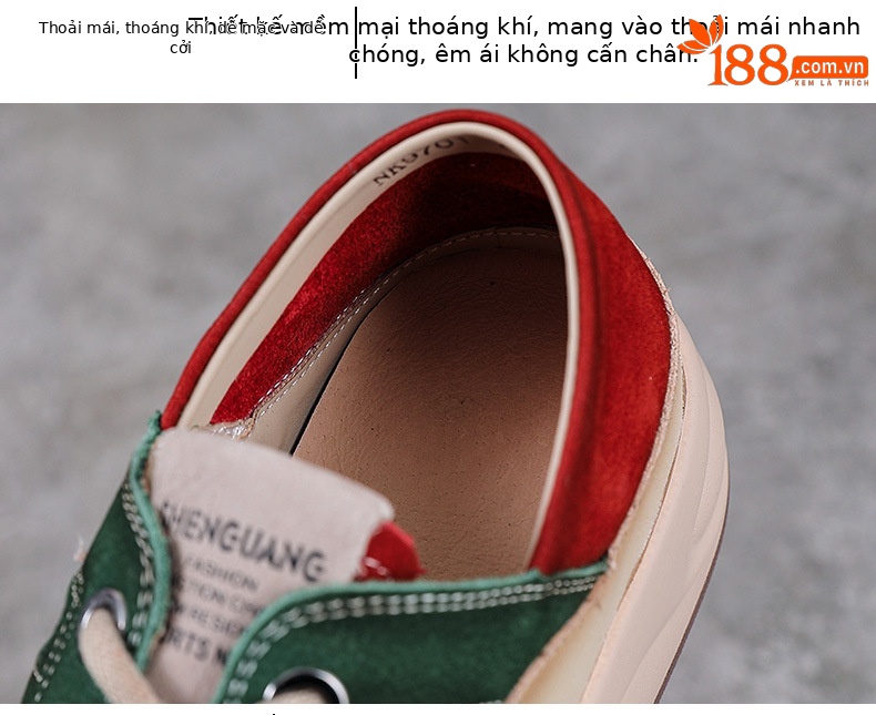 Giày sneaker nữ đế dày da bò thật thoáng khí phối màu mùa hè — Màu vàng chi tiết 6
