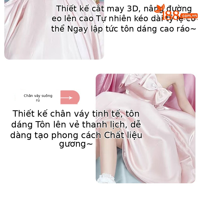 Đầm dạ hội maxi satin thắt eo kiểu Pháp — Màu hồng chi tiết 12