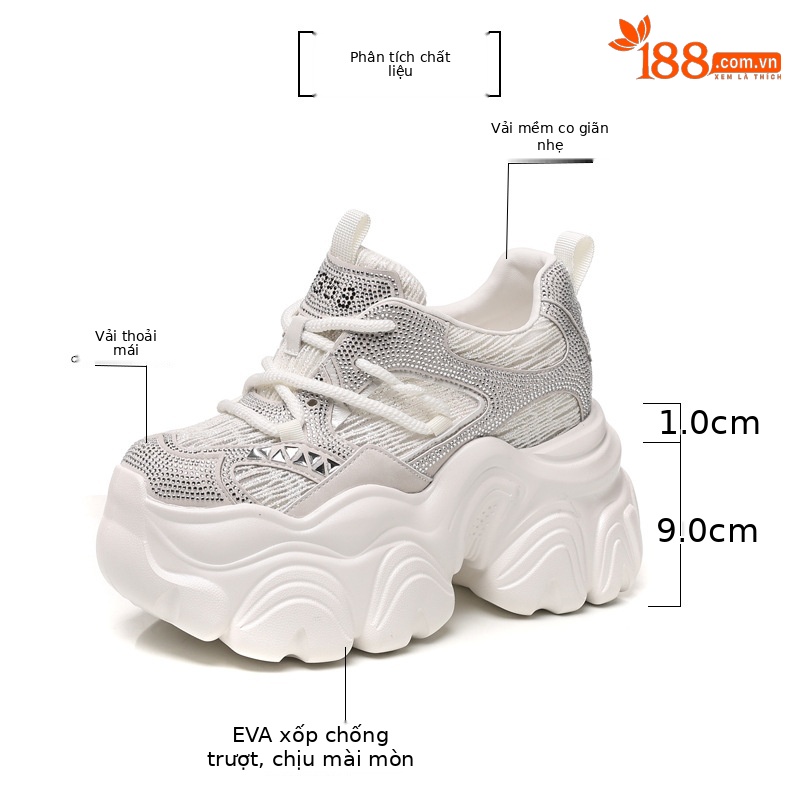 Giày thể thao nữ đế dày tăng chiều cao lưới thoáng khí phong cách bánh xốp — Màu trắng chi tiết 3