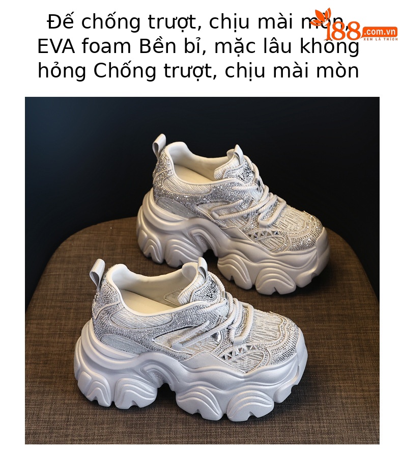 Giày thể thao nữ đế dày tăng chiều cao lưới thoáng khí phong cách bánh xốp — Màu trắng chi tiết 10