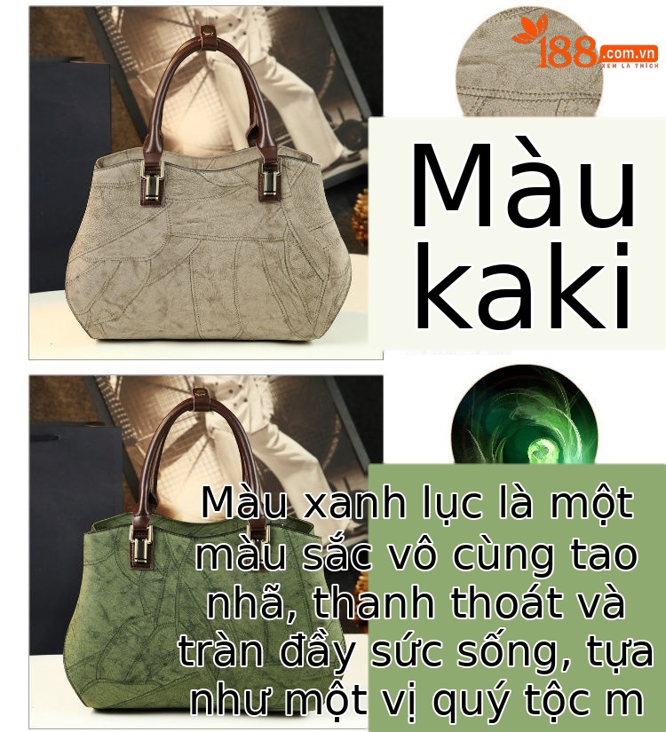 Túi xách nữ cỡ lớn da thật đeo chéo một bên vai kiểu cổ điển — Màu xanh lam, Màu xanh lá chi tiết 5