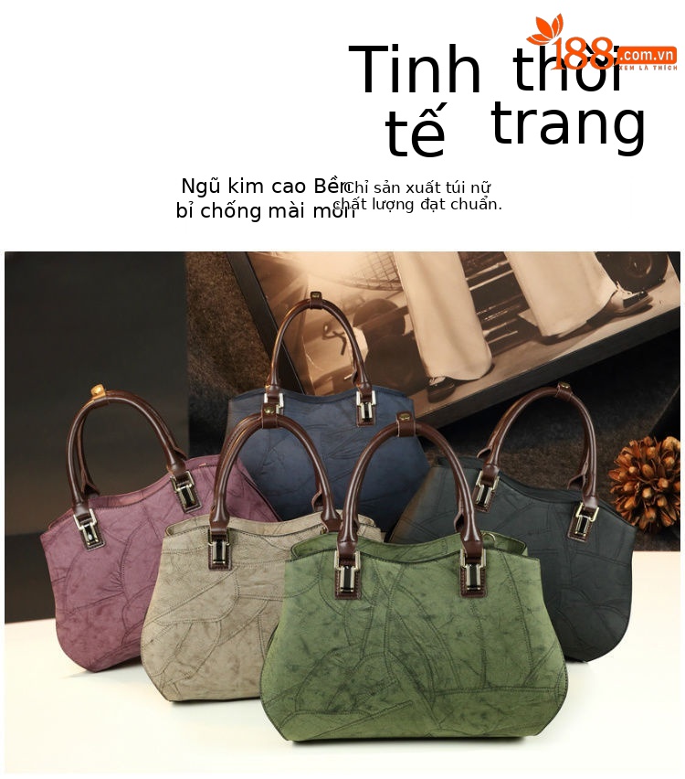 Túi xách nữ cỡ lớn da thật đeo chéo một bên vai kiểu cổ điển — Màu xanh lam, Màu xanh lá chi tiết 7