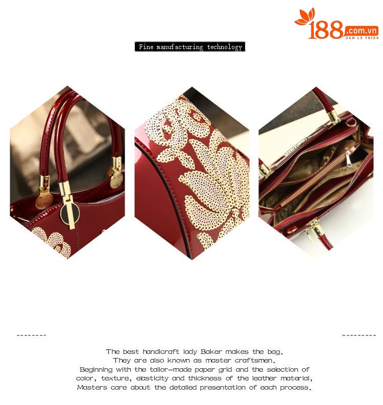 Túi xách tay nữ da thật phong cách phương Tây dự tiệc cưới — Màu đỏ rượu chi tiết 2
