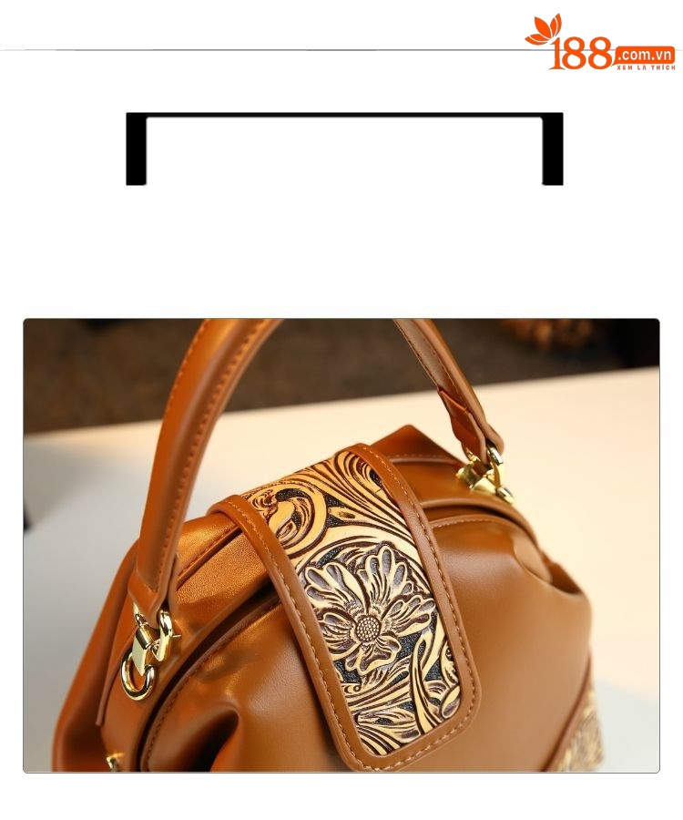 Túi xách nữ da thật kiểu dáng bánh bao, đeo vai/chéo, phong cách vintage — Màu nâu, Màu đỏ rượu, Màu đen chi tiết 5