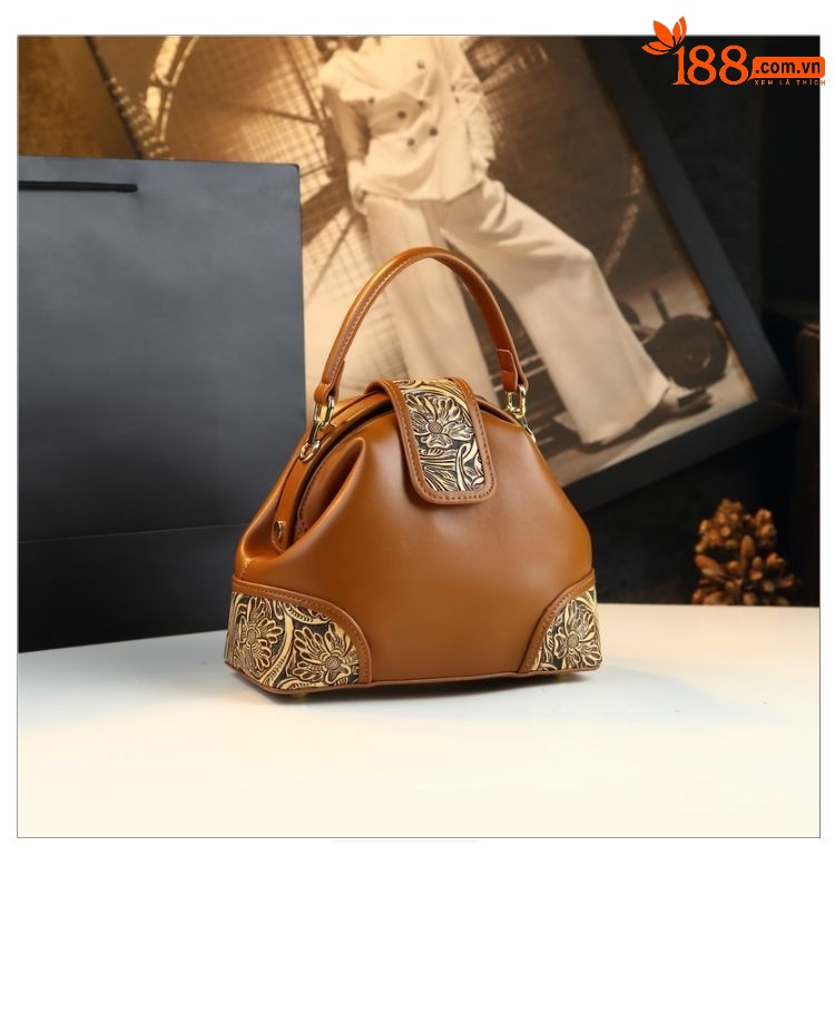 Túi xách nữ da thật kiểu dáng bánh bao, đeo vai/chéo, phong cách vintage — Màu nâu, Màu đỏ rượu, Màu đen chi tiết 9
