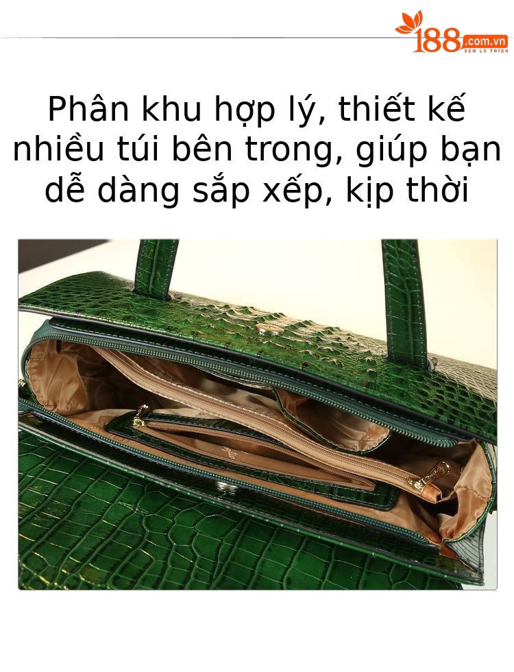 Túi xách tay da thật vân cá sấu phong cách đơn giản sang trọng cho mẹ trung niên — Màu đen, Màu tím, Màu cam, Màu xanh đậm chi tiết 7