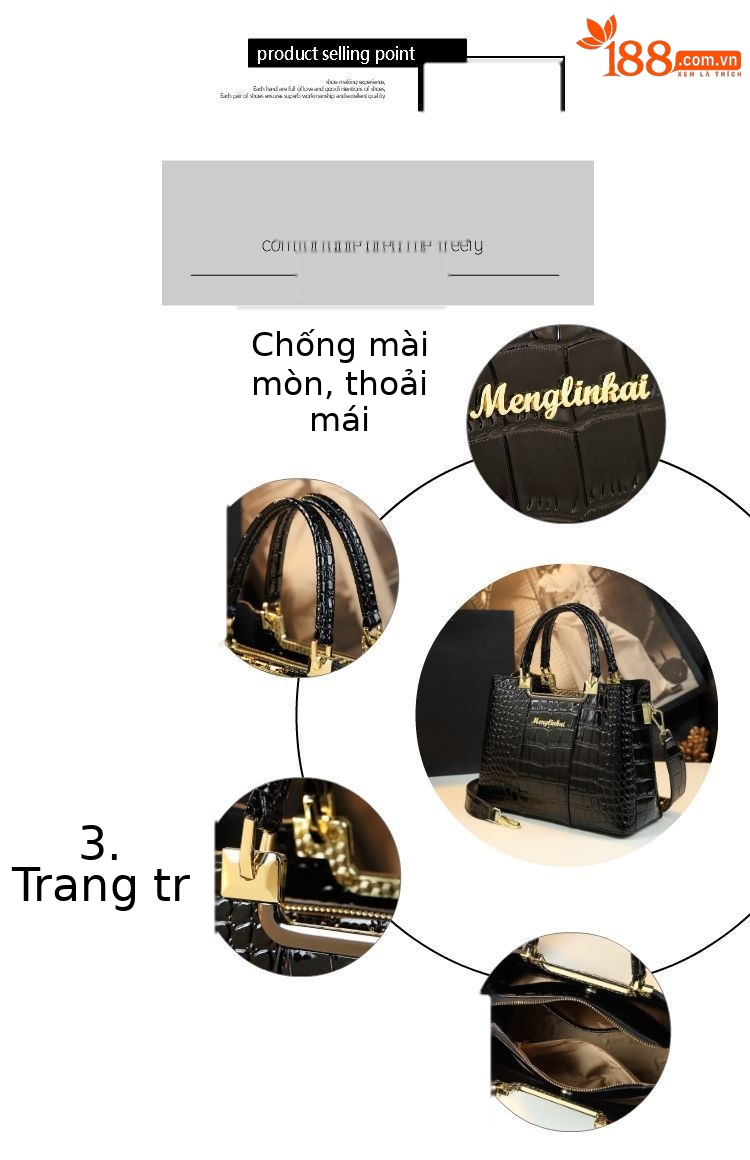 Túi xách tay da cá sấu cao cấp phong cách sang trọng cho nữ trung niên — Màu đen, Màu xanh lục đậm, Màu trắng chi tiết 2