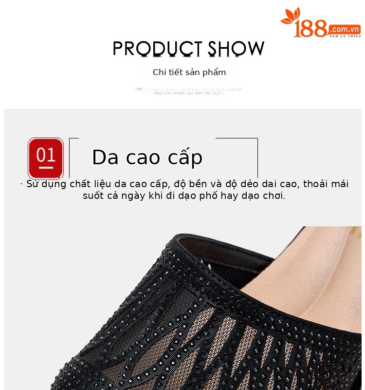 Sandal cao gót nữ đính đá lỗ mũi kín gót dày 5-7cm — Vàng 5cm, Đen 5cm, Vàng 7cm, Đen 7cm chi tiết 6