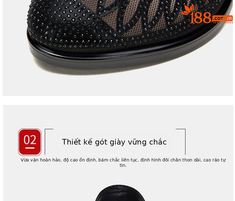 Sandal cao gót nữ đính đá lỗ mũi kín gót dày 5-7cm — Vàng 5cm, Đen 5cm, Vàng 7cm, Đen 7cm chi tiết 7