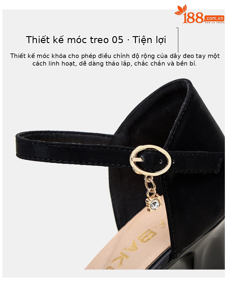 Sandal cao gót nữ đính đá lỗ mũi kín gót dày 5-7cm — Vàng 5cm, Đen 5cm, Vàng 7cm, Đen 7cm chi tiết 9