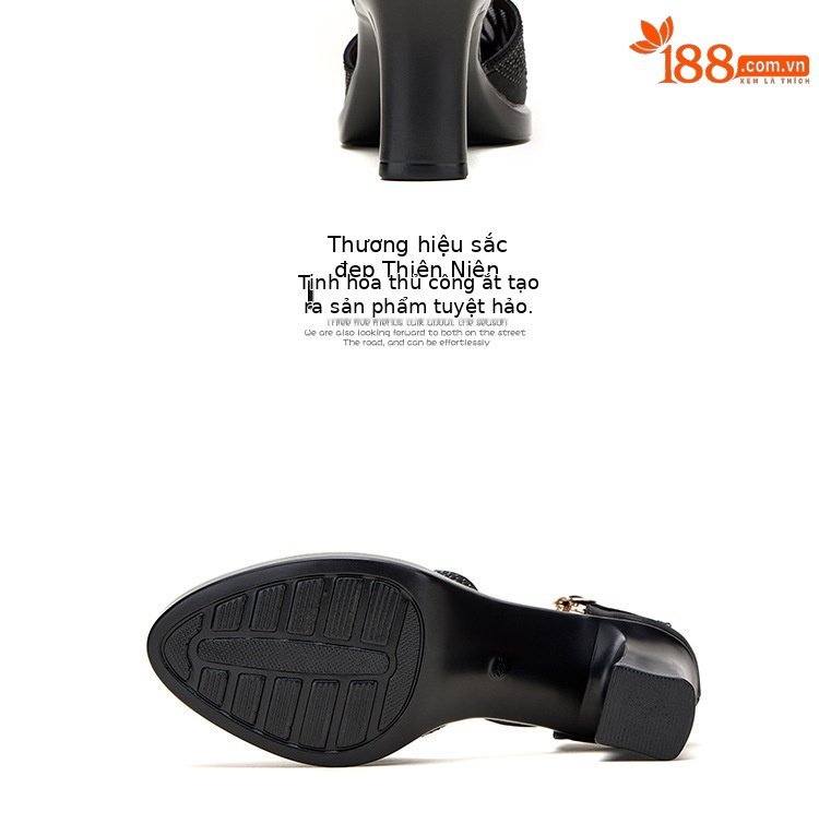 Sandal cao gót nữ đính đá lỗ mũi kín gót dày 5-7cm — Vàng 5cm, Đen 5cm, Vàng 7cm, Đen 7cm chi tiết 18