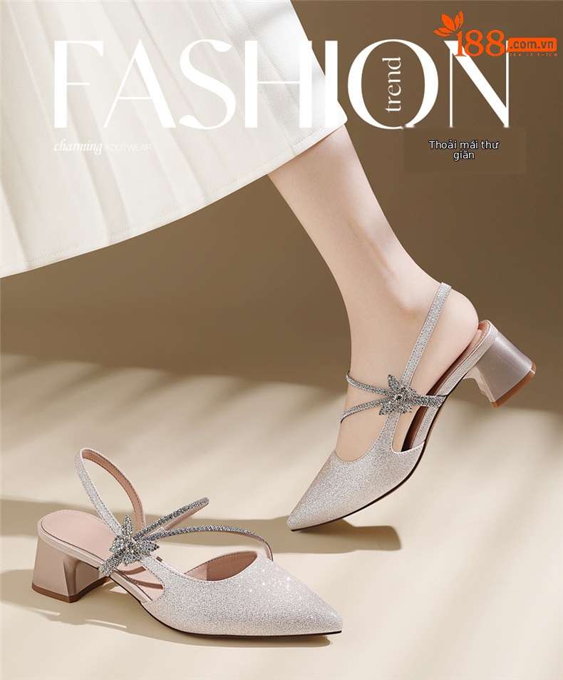 Sandal cao gót nữ mũi nhọn quai ngang Mary Jane Pháp gót dày 9 cm — 7126 vàng, 7126 bạc chi tiết 1
