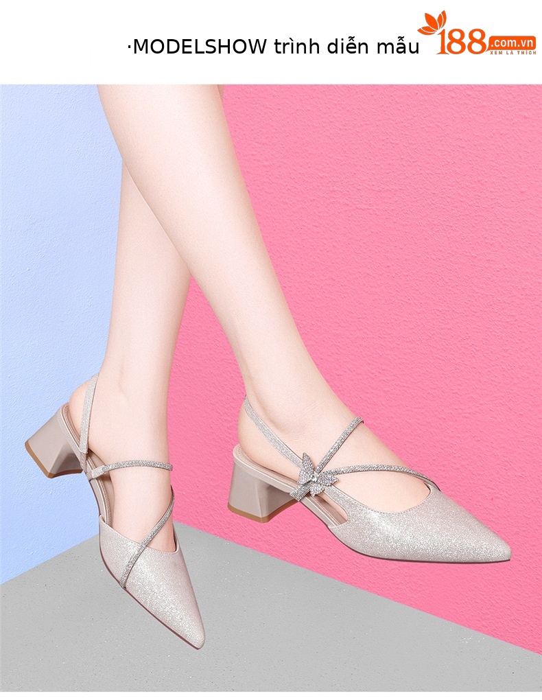 Sandal cao gót nữ mũi nhọn quai ngang Mary Jane Pháp gót dày 9 cm — 7126 vàng, 7126 bạc chi tiết 4