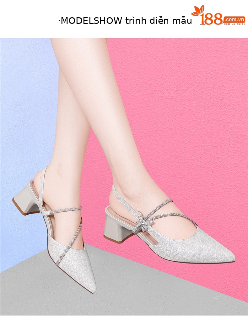 Sandal cao gót nữ mũi nhọn quai ngang Mary Jane Pháp gót dày 9 cm — 7126 vàng, 7126 bạc chi tiết 10