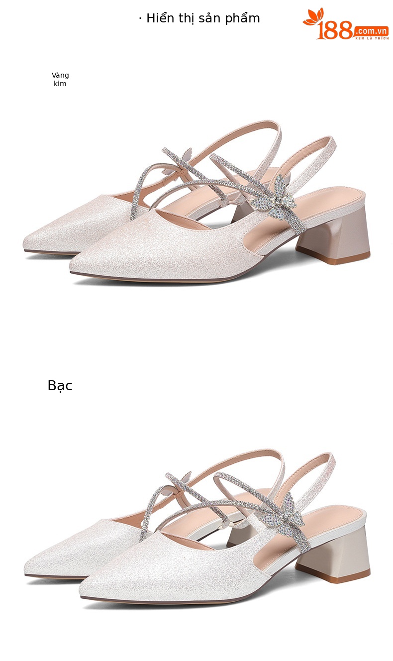 Sandal cao gót nữ mũi nhọn quai ngang Mary Jane Pháp gót dày 9 cm — 7126 vàng, 7126 bạc chi tiết 18