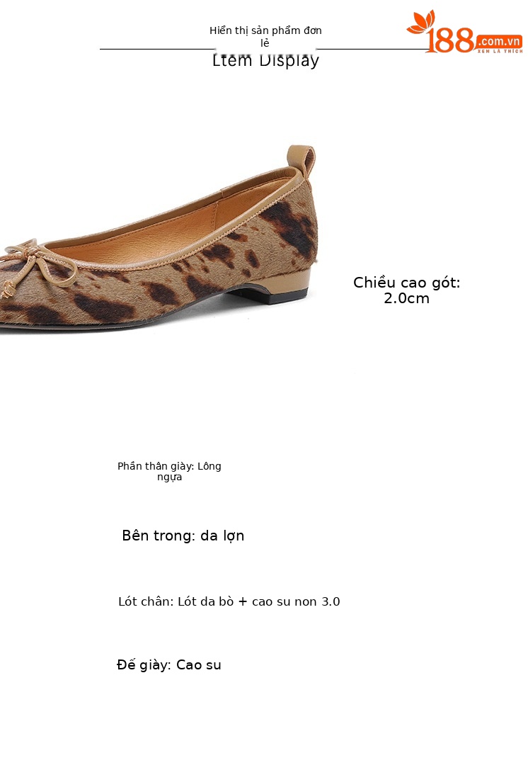 Giày lười nữ mũi vuông da lông ngựa phong cách Hàn Quốc, đế thấp, nơ mây — Màu trắng be, Màu kaki chi tiết 2