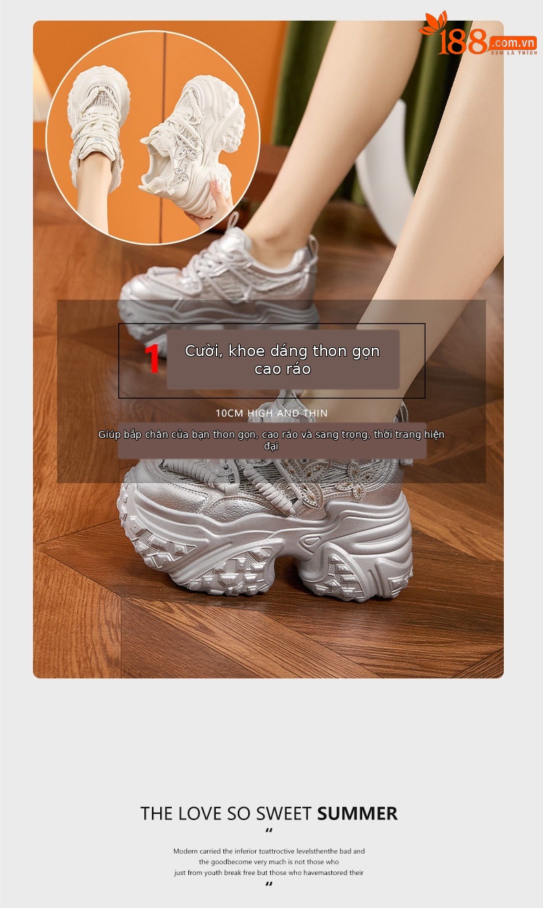 Sandal cao gót nữ hở mũi đế xuồng gót siêu cao 8 cm, phong cách thể thao lưới thoáng khí — Trắng, Bạc chi tiết 9