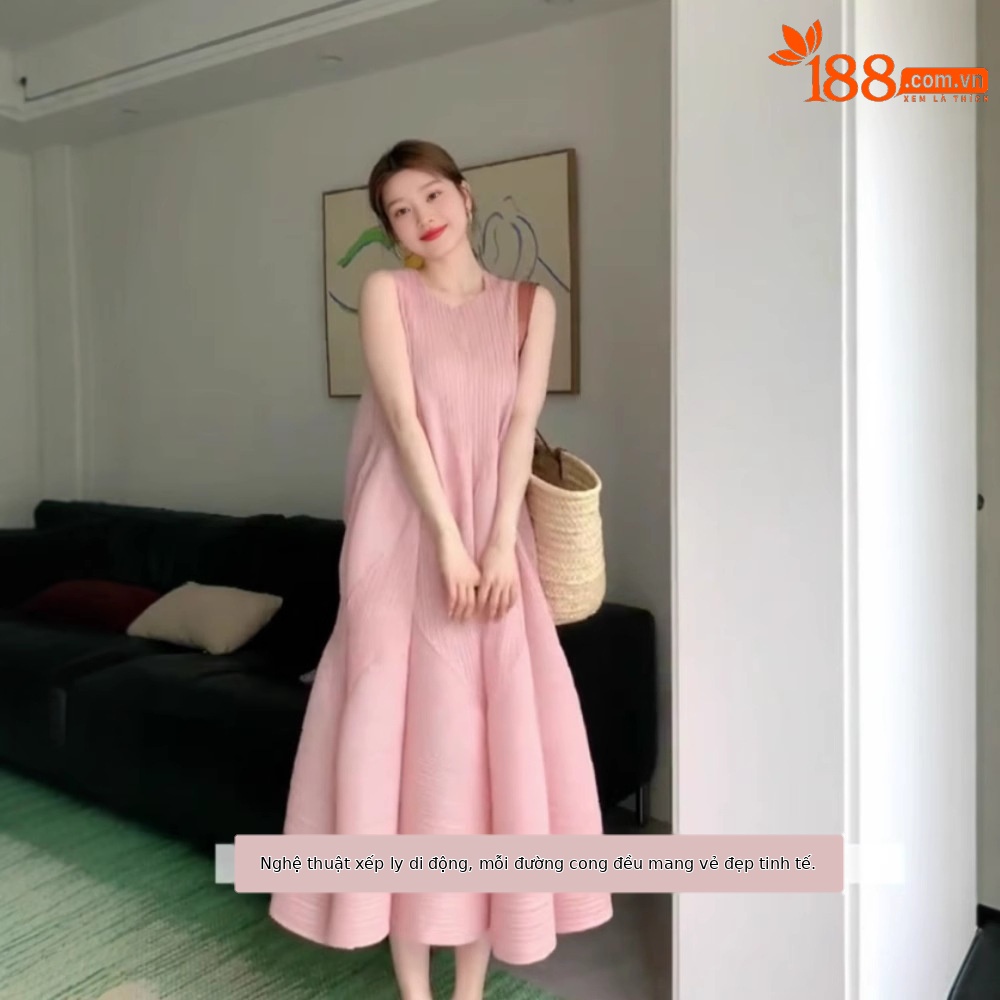 Váy maxi nữ áo ba lỗ không tay thắt eo dáng suông rộng họa tiết nụ hoa mùa hè — Màu đen