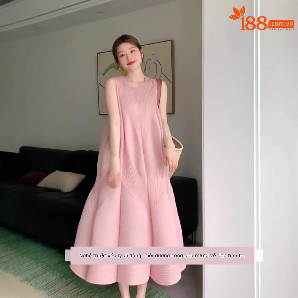Váy maxi nữ áo ba lỗ không tay thắt eo dáng suông rộng họa tiết nụ hoa mùa hè — Màu đen