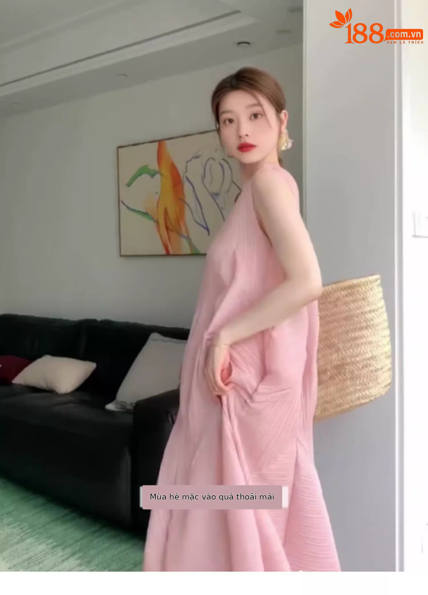 Váy maxi nữ áo ba lỗ không tay thắt eo dáng suông rộng họa tiết nụ hoa mùa hè — Màu đen chi tiết 4