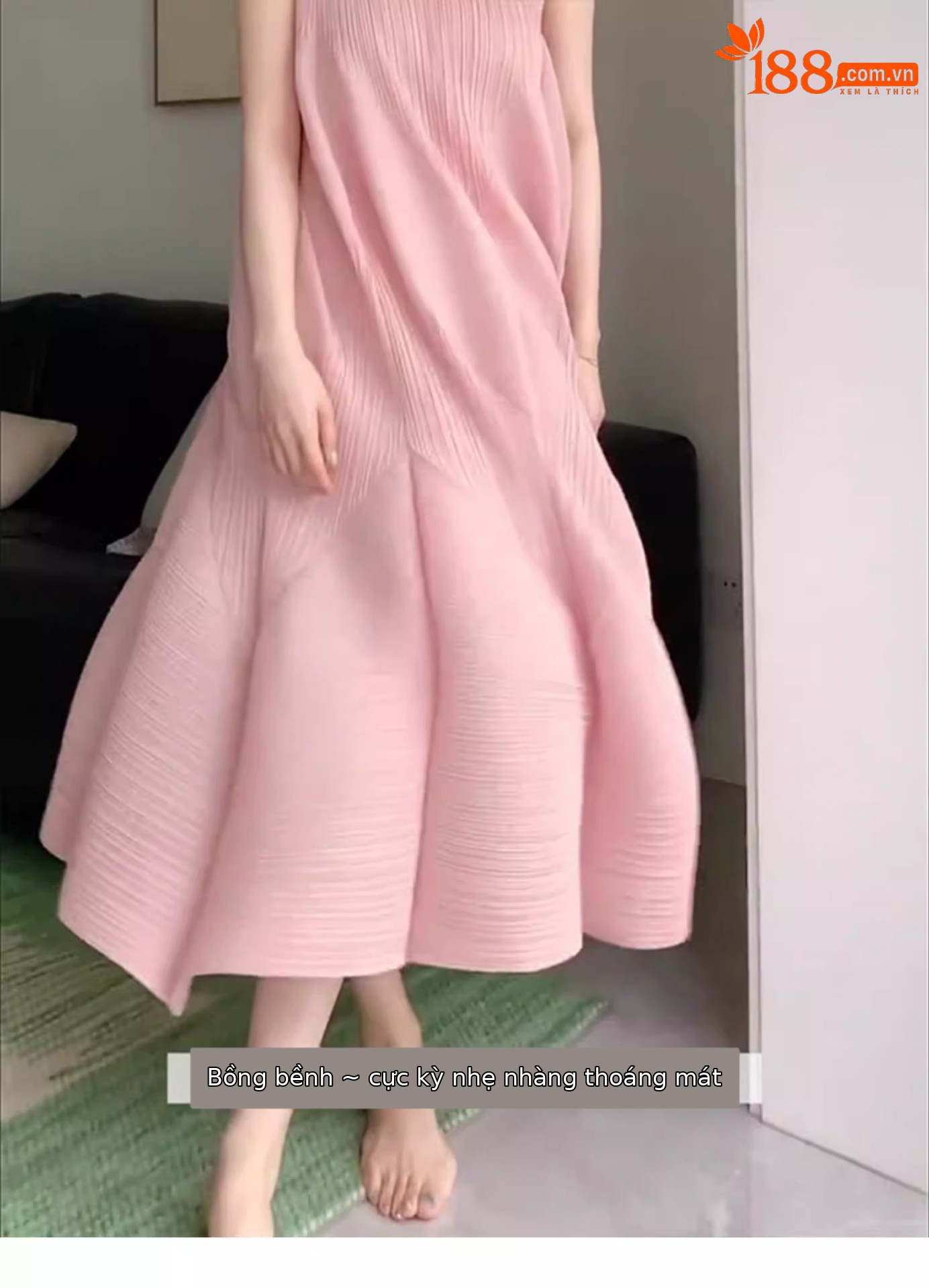 Váy maxi nữ áo ba lỗ không tay thắt eo dáng suông rộng họa tiết nụ hoa mùa hè — Màu đen chi tiết 5