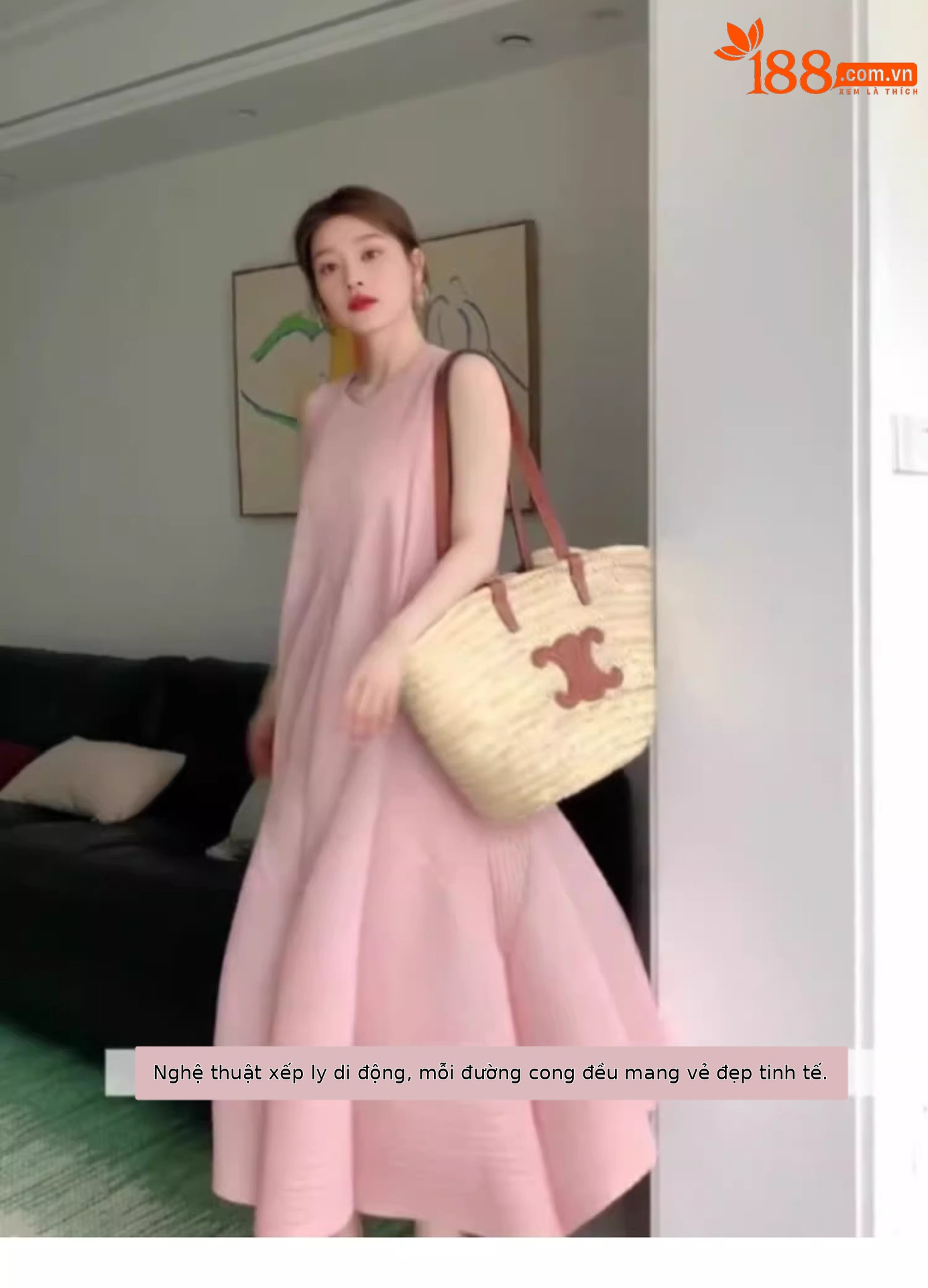 Váy maxi nữ áo ba lỗ không tay thắt eo dáng suông rộng họa tiết nụ hoa mùa hè — Màu đen chi tiết 7