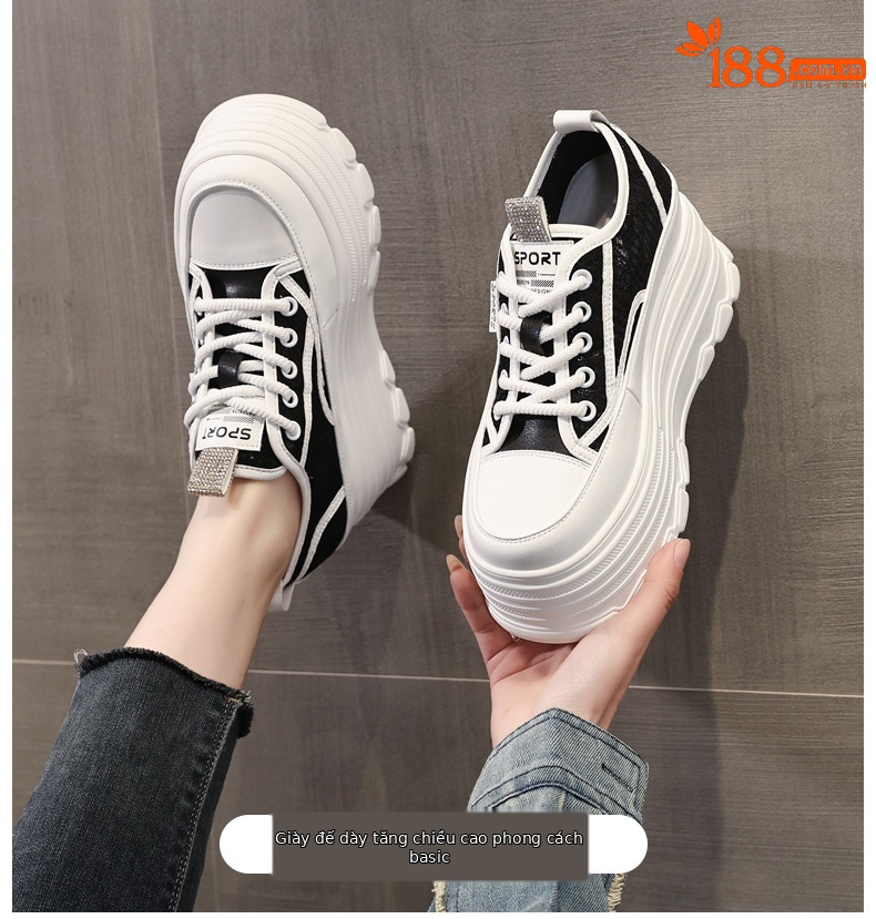 Giày sneaker nữ đế dày lưới thoáng khí phối trắng dễ mặc — Màu đen chi tiết 1