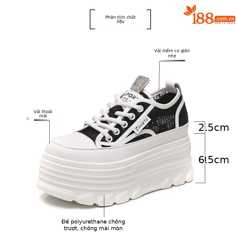 Giày sneaker nữ đế dày lưới thoáng khí phối trắng dễ mặc — Màu đen chi tiết 3