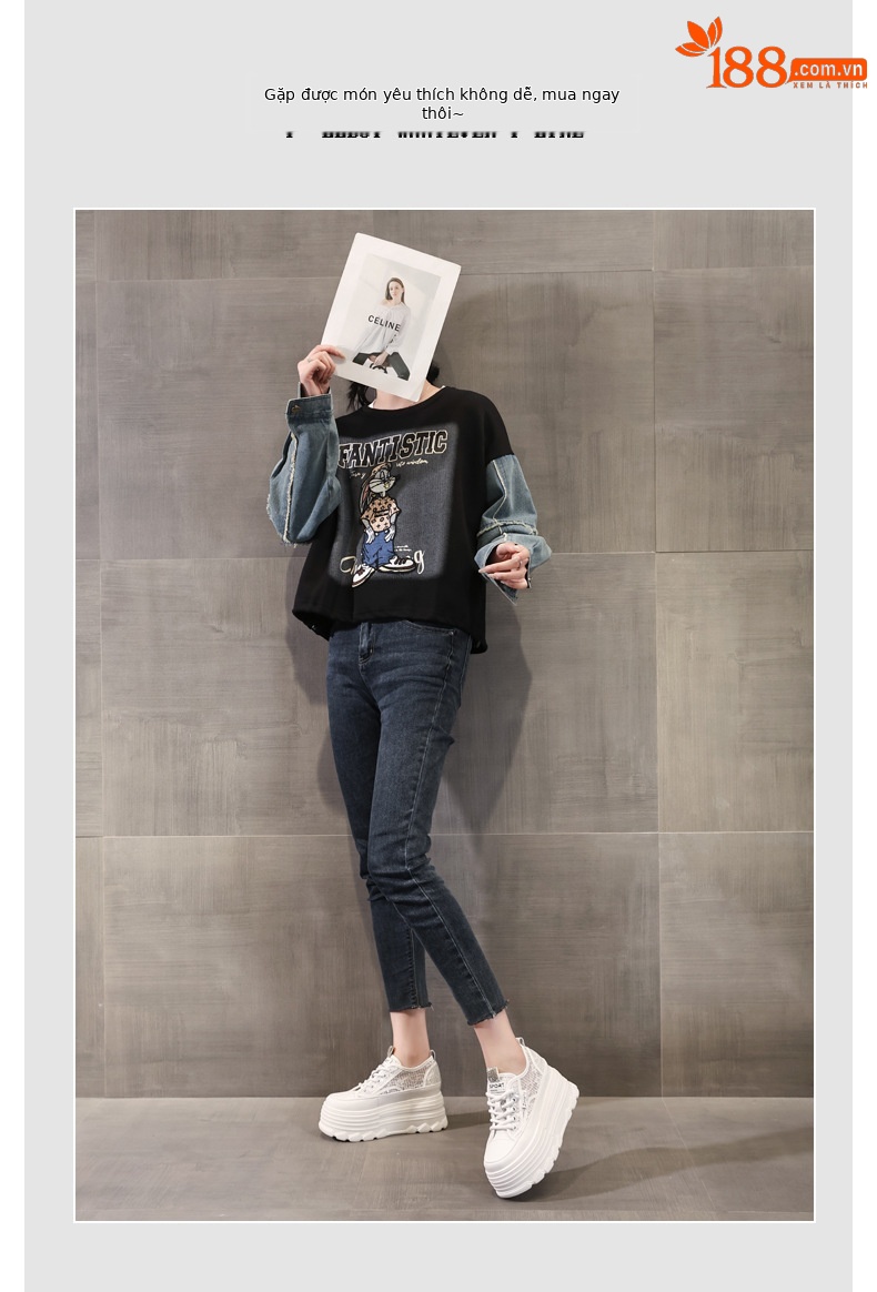 Giày sneaker nữ đế dày lưới thoáng khí phối trắng dễ mặc — Màu đen chi tiết 6