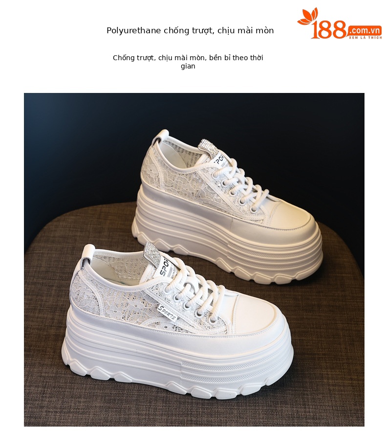 Giày sneaker nữ đế dày lưới thoáng khí phối trắng dễ mặc — Màu đen chi tiết 10