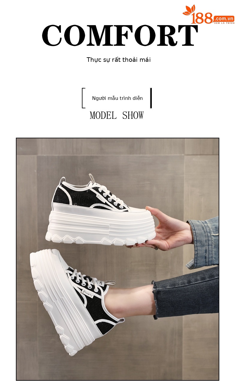 Giày sneaker nữ đế dày lưới thoáng khí phối trắng dễ mặc — Màu đen chi tiết 11