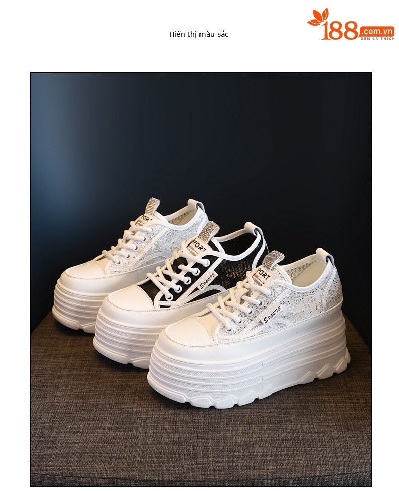 Giày sneaker nữ đế dày lưới thoáng khí phối trắng dễ mặc — Màu đen chi tiết 18