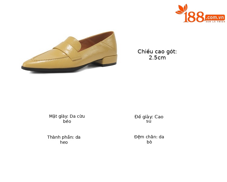 Giày loafer da thật mũi nhọn đế thấp phong cách Anh xuân hè 2025 — Màu đen, Màu vàng nhạt chi tiết 7