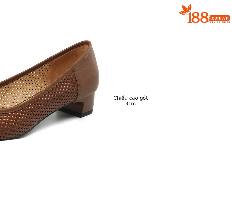 Giày cao gót nữ gót vuông ổn định, mũi nhọn hở mũi, đính đá rhinestone, da cừu mềm, gót 3 cm — Màu nâu chi tiết 4