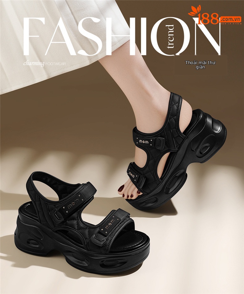 Dép sandal nữ xỏ ngón đế bệt đi biển mùa hè đế dày chống mài mòn — 7128 Màu đen, 7128 màu be chi tiết 1
