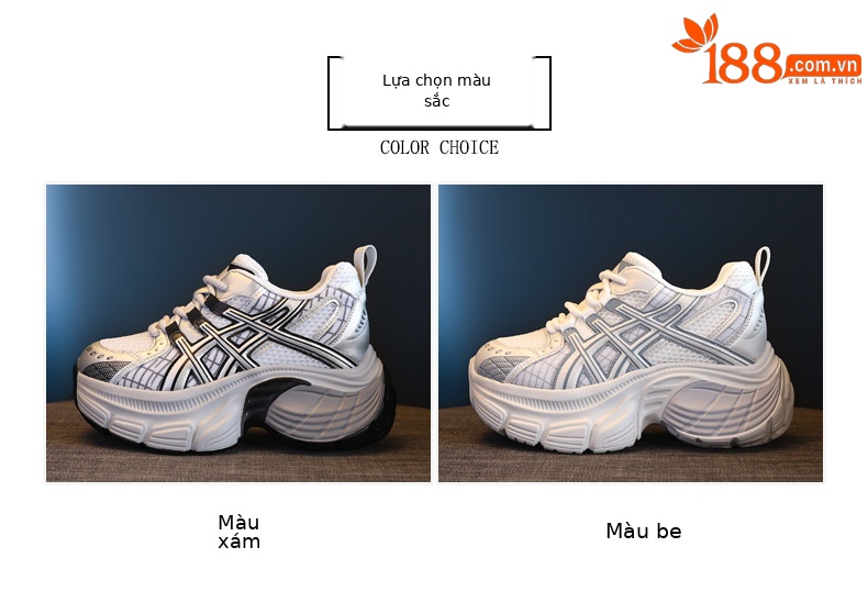 Giày sneaker chunky nữ đế dày tăng chiều cao mặt lưới thoáng khí — Màu be chi tiết 2