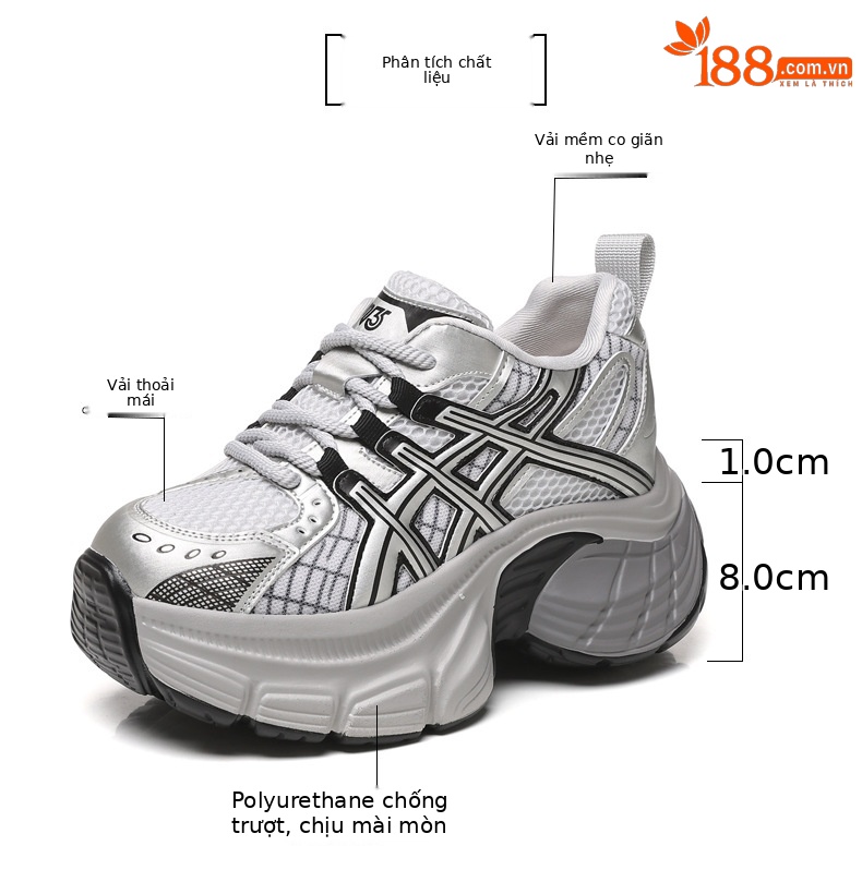 Giày sneaker chunky nữ đế dày tăng chiều cao mặt lưới thoáng khí — Màu be chi tiết 3