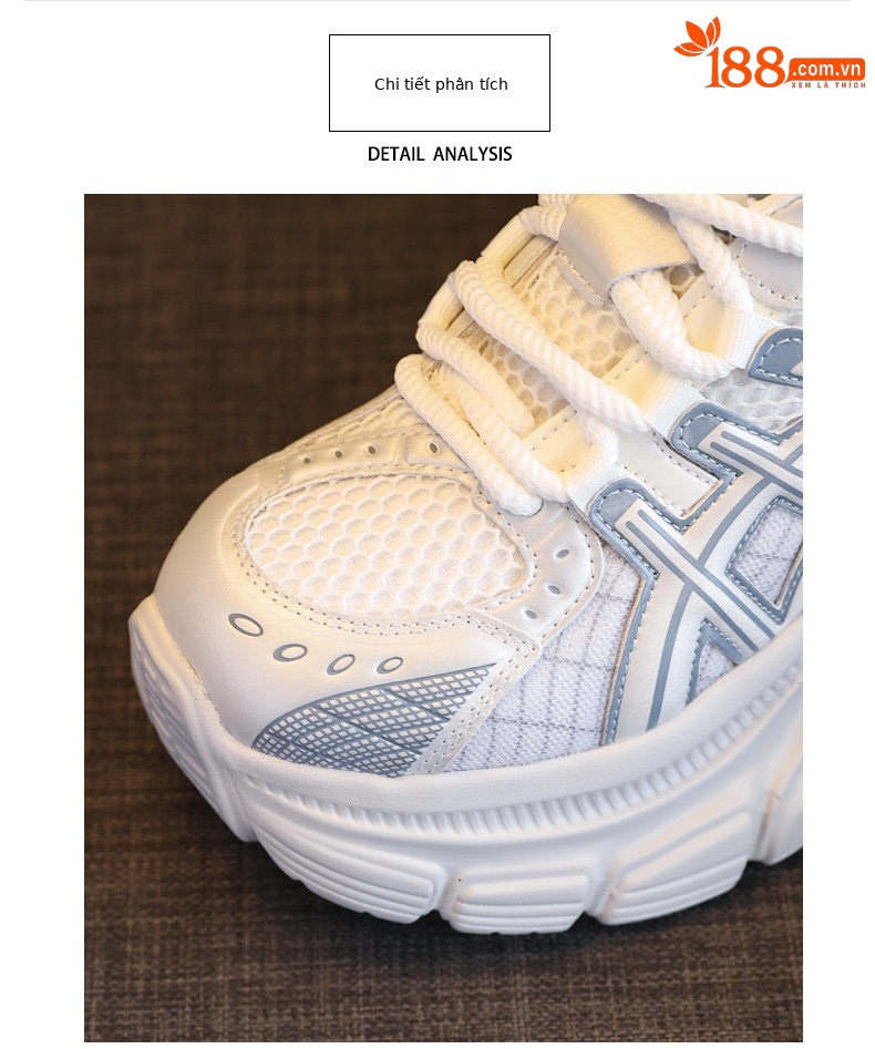 Giày sneaker chunky nữ đế dày tăng chiều cao mặt lưới thoáng khí — Màu be chi tiết 7