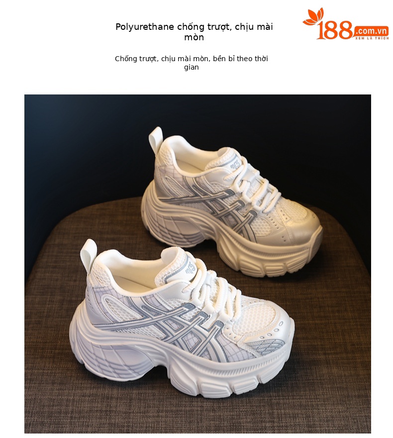 Giày sneaker chunky nữ đế dày tăng chiều cao mặt lưới thoáng khí — Màu be chi tiết 10