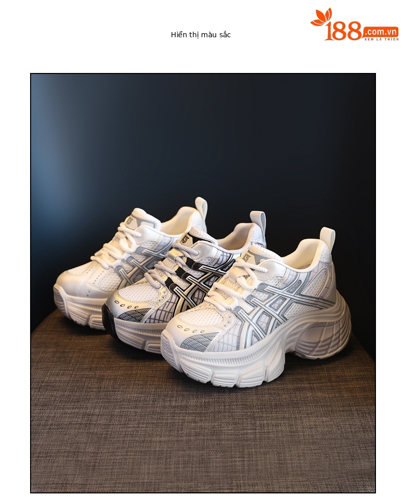 Giày sneaker chunky nữ đế dày tăng chiều cao mặt lưới thoáng khí — Màu be chi tiết 18