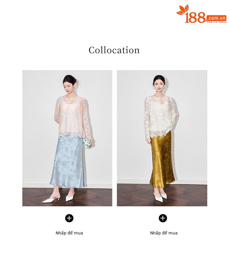 Áo sơ mi ren jacquard phong cách Pháp thanh lịch tay dài — Màu hồng chi tiết 8