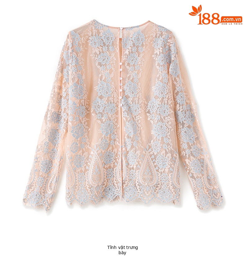 Áo sơ mi ren jacquard phong cách Pháp thanh lịch tay dài — Màu hồng chi tiết 21