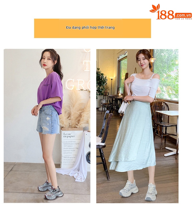 Giày sneaker chunky đế dày độn cao bên trong nữ phong cách thể thao thời trang mùa hè 2025 — M2832 màu đỏ, M2832 màu be, M2832 màu bạc chi tiết 6