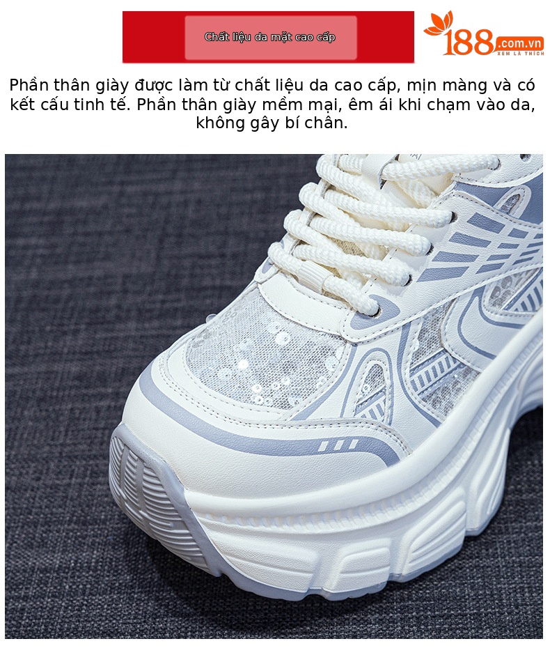 Giày sneaker chunky đế dày độn cao bên trong nữ phong cách thể thao thời trang mùa hè 2025 — M2832 màu đỏ, M2832 màu be, M2832 màu bạc chi tiết 7