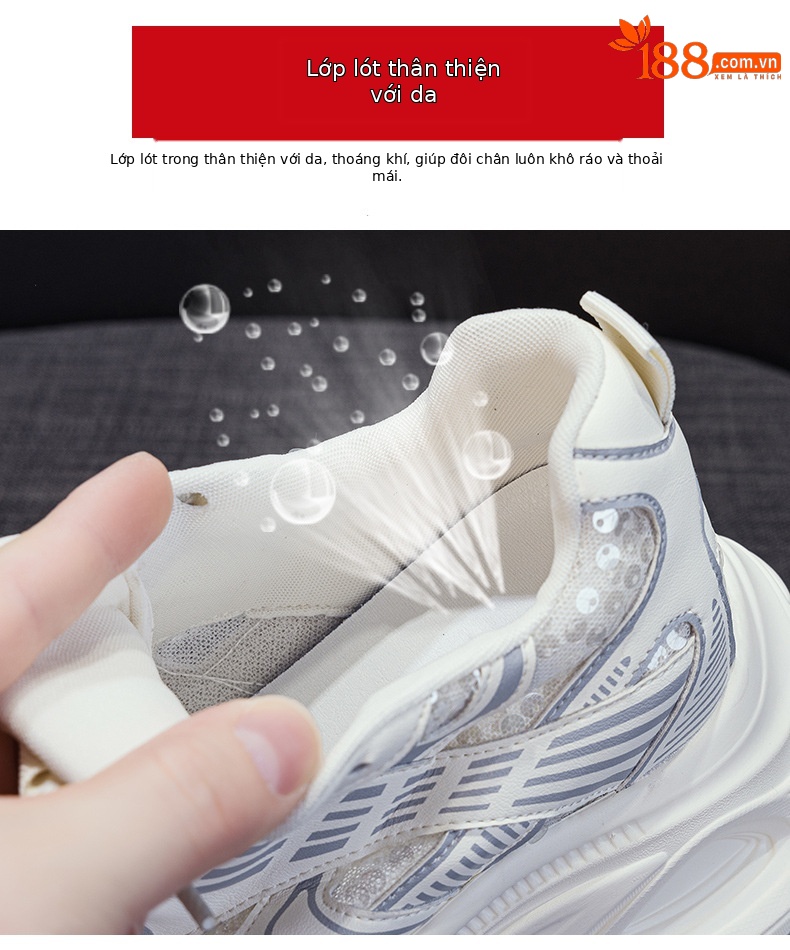 Giày sneaker chunky đế dày độn cao bên trong nữ phong cách thể thao thời trang mùa hè 2025 — M2832 màu đỏ, M2832 màu be, M2832 màu bạc chi tiết 8