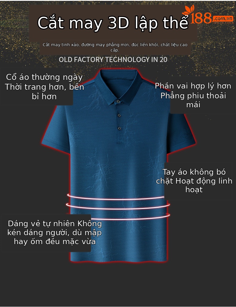 Áo polo nam tay ngắn mùa hè chất liệu acetate mềm mịn, thoáng mát — Hồ xanh 15961 chi tiết 3