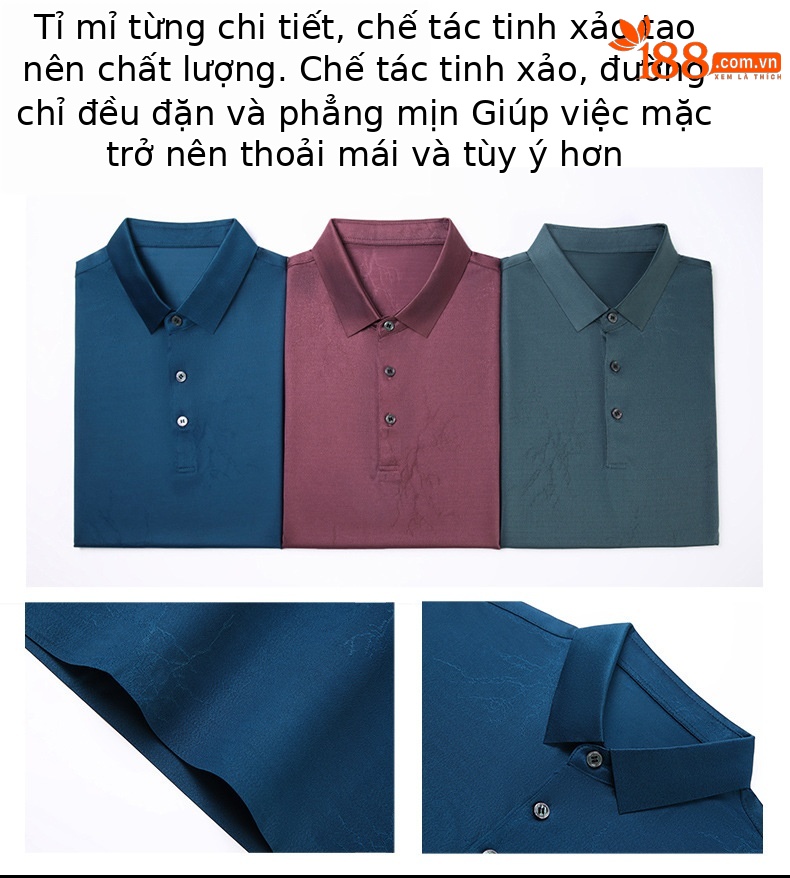 Áo polo nam tay ngắn mùa hè chất liệu acetate mềm mịn, thoáng mát — Hồ xanh 15961 chi tiết 5
